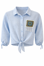 Load image into Gallery viewer, Crochet Pocket Tie Blouse