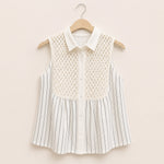Load image into Gallery viewer, Lace Yoke Striped Sleeveless Blouse