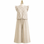 Load image into Gallery viewer, Girls Linen Star Print Top and Wide-Leg Pants Set