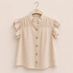 Load image into Gallery viewer, Pleated Yoke Ruffle Sleeve Blouse