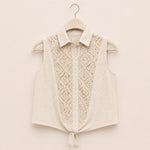 Load image into Gallery viewer, Sleeveless Linen Lace Panel Tie Front Blouse