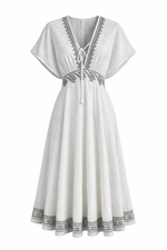 Load image into Gallery viewer, Embroidered V-Neck Midi Dress