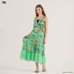 Load image into Gallery viewer, Printed Tassel Trim Midi Dress