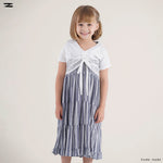 Load image into Gallery viewer, Striped Tiered Dress with Crochet Shrug
