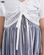 Load image into Gallery viewer, Striped Tiered Dress with Crochet Shrug