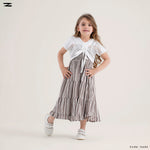 Load image into Gallery viewer, Striped Tiered Dress with Crochet Shrug