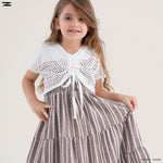 Load image into Gallery viewer, Striped Tiered Dress with Crochet Shrug