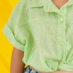Load image into Gallery viewer, Embroidered Tie Waist Linen Blouse