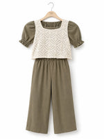 Load image into Gallery viewer, Girls Linen Lace Bodice Top and Wide Leg Pants Set