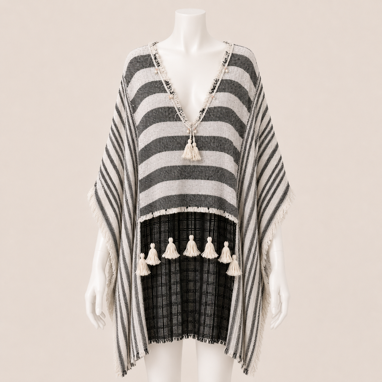 Women Crochet Panel Tassel Blouse