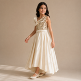 Girls One-Shoulder Sequin Bow Soiree Dress