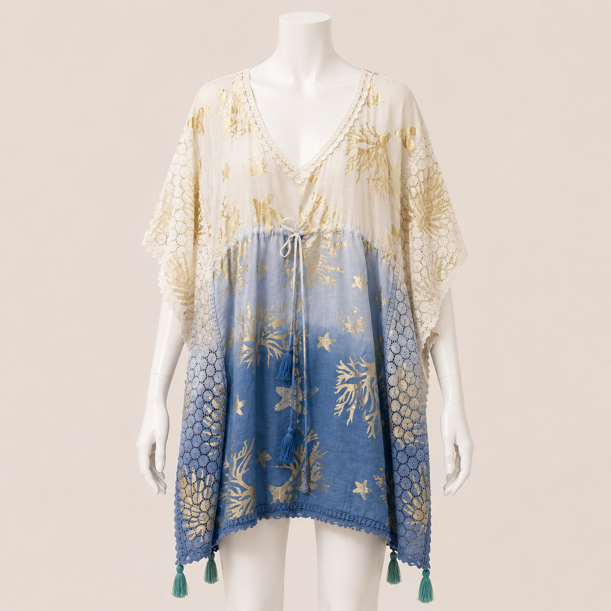 Printed Tie Front Poncho