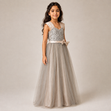 Girls Sequin Bodice Tulle Maxi Soiree Dress