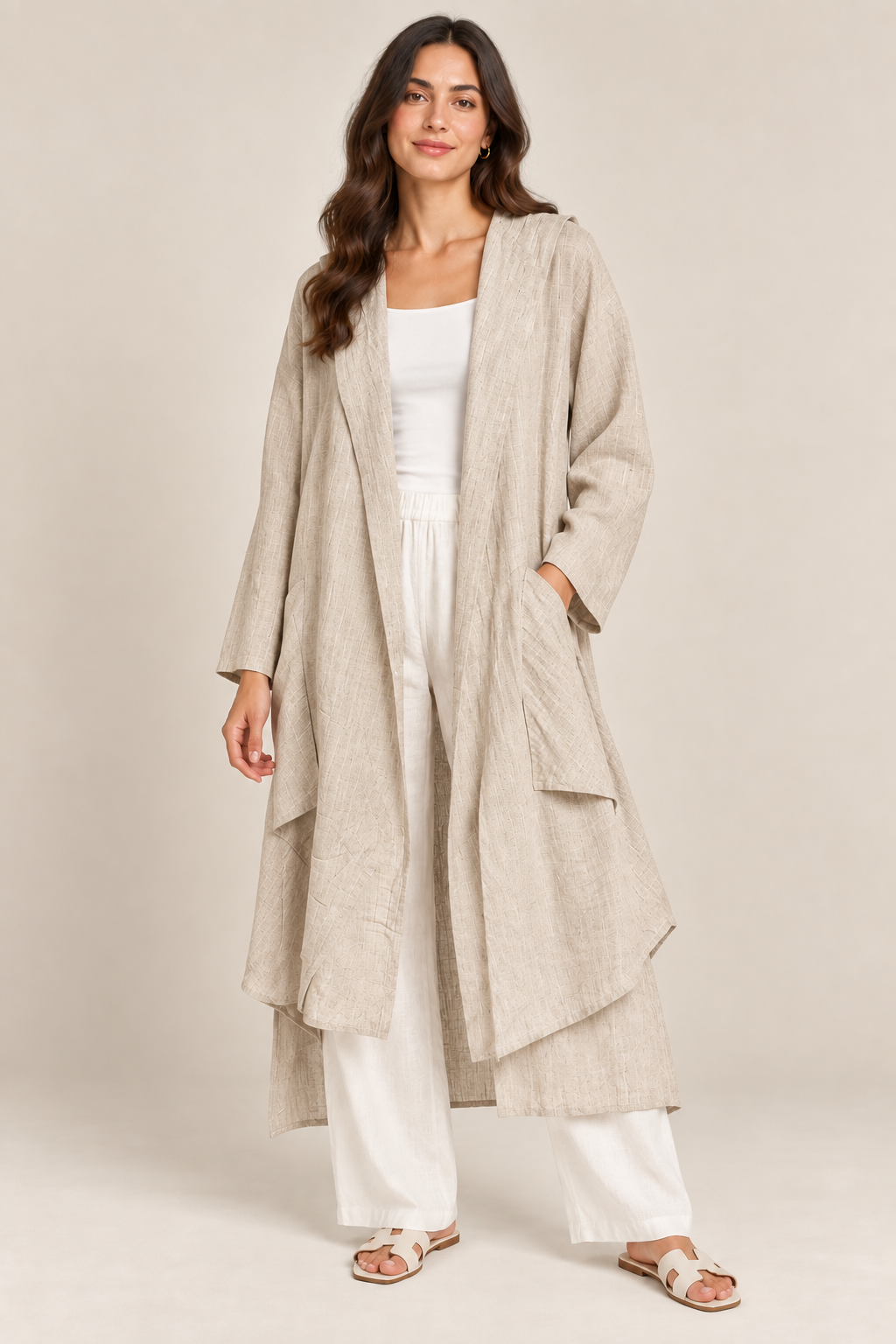 Women Textured Longline Open-Front Cardigan