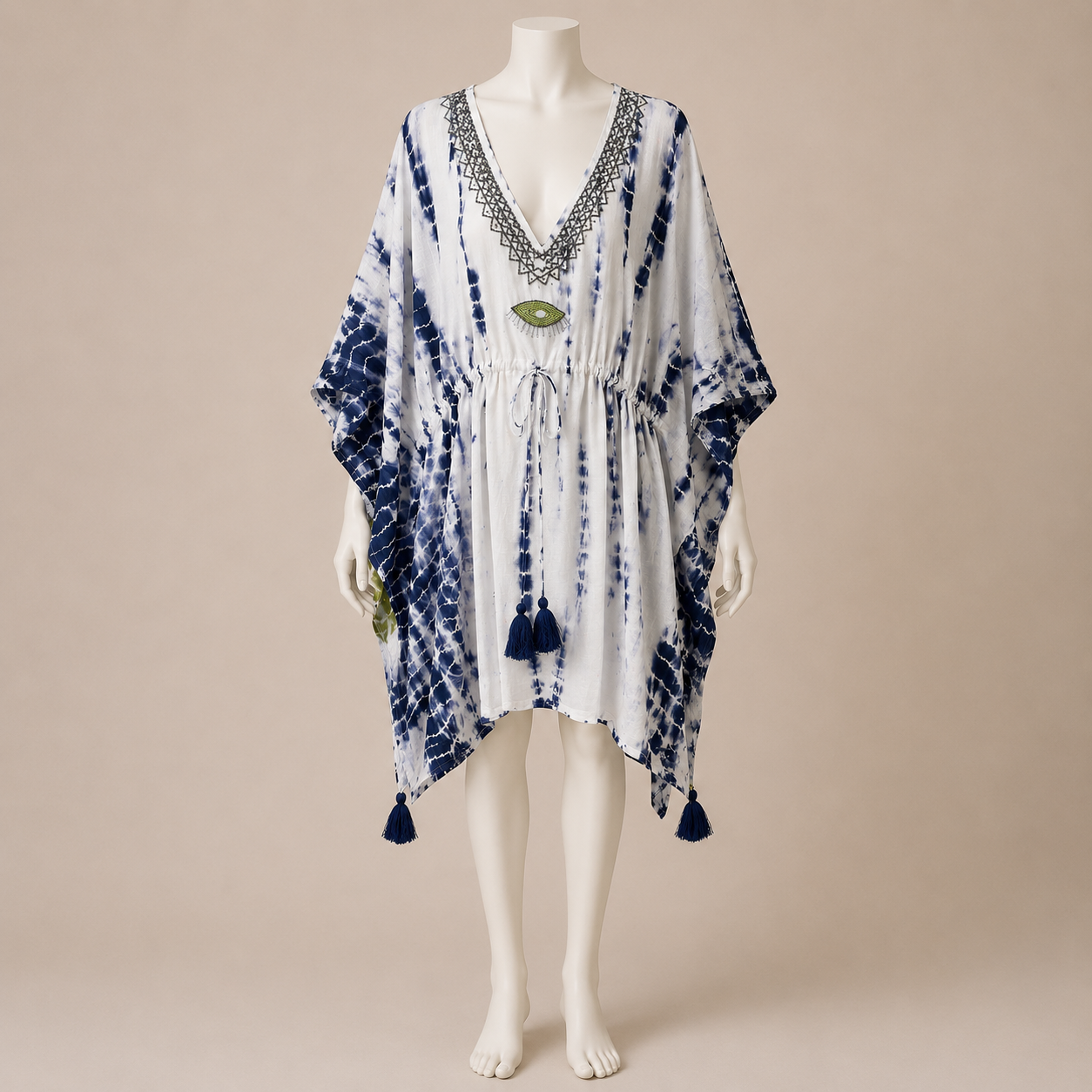 Tie Dye Kaftan Top with Tassel Detail