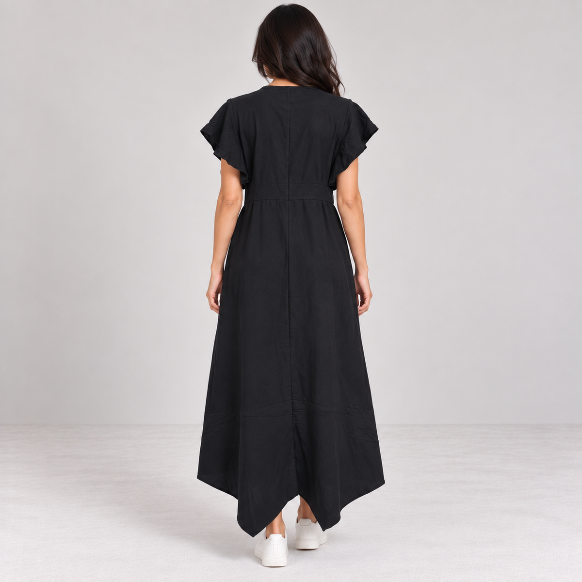 Women Button-Front Flutter Sleeve Midi Dress