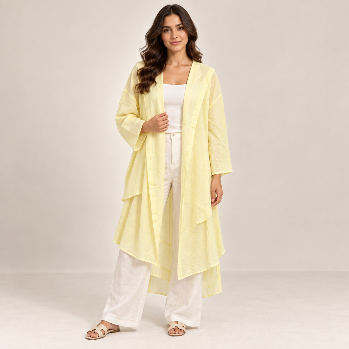 Women Textured Longline Open-Front Cardigan