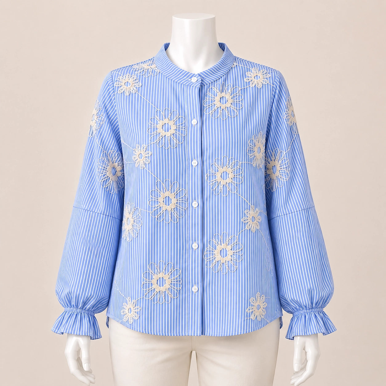 Floral Detailed Striped Shirt