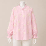 Load image into Gallery viewer, Women Floral Embroidered Striped Shirt
