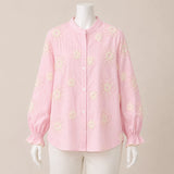 Women Floral Embroidered Striped Shirt