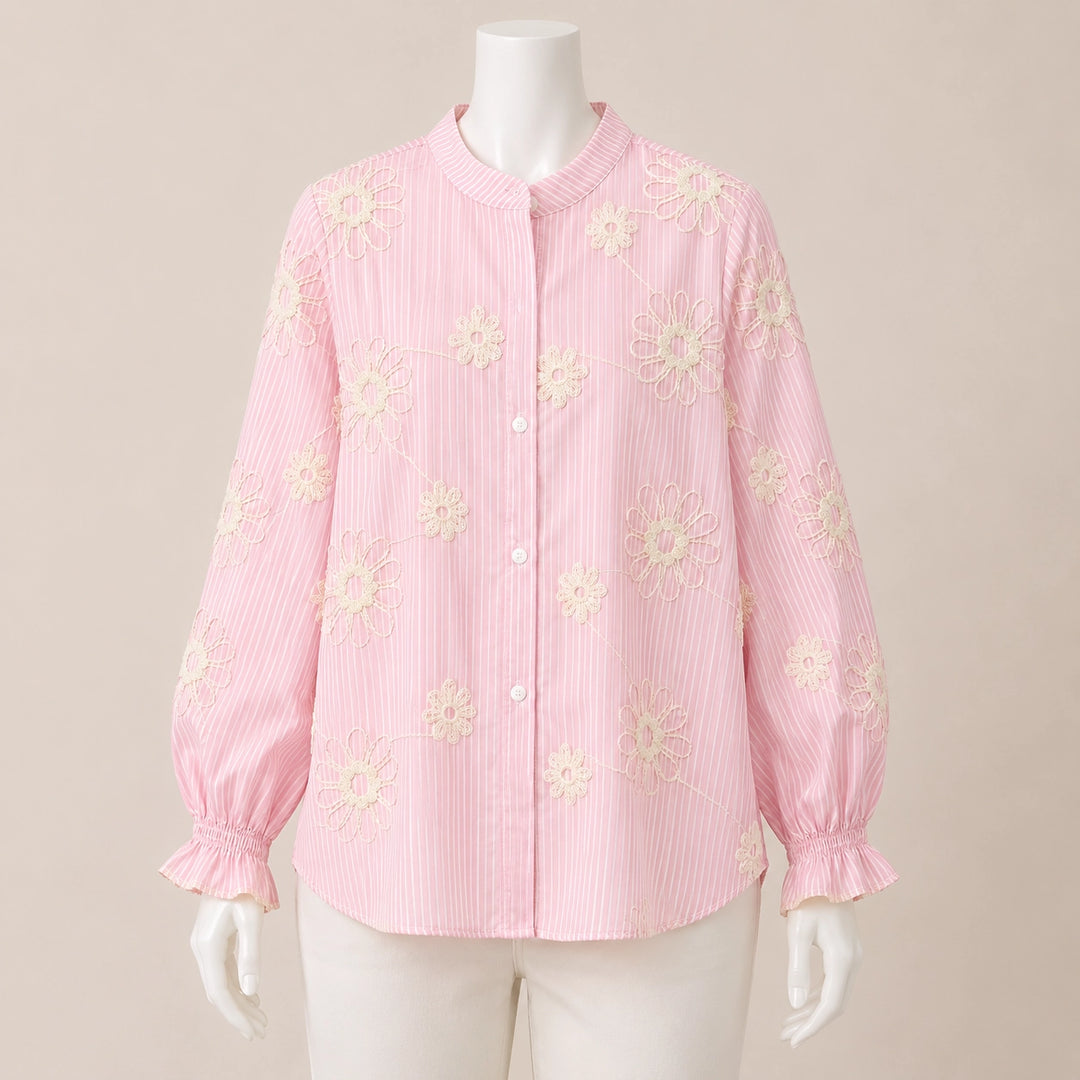 Women Floral Embroidered Striped Shirt