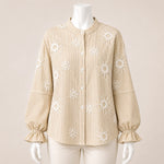 Load image into Gallery viewer, Women Floral Embroidered Striped Shirt