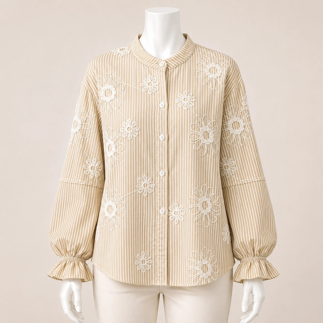 Women Floral Embroidered Striped Shirt