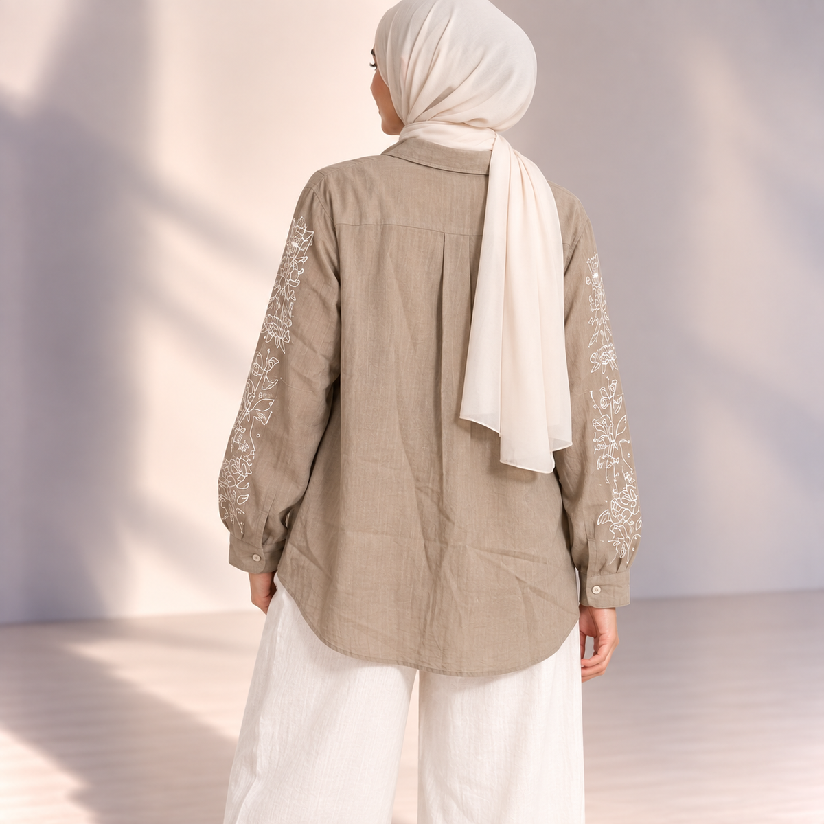Women Embroidered Sleeve Relaxed Shirt