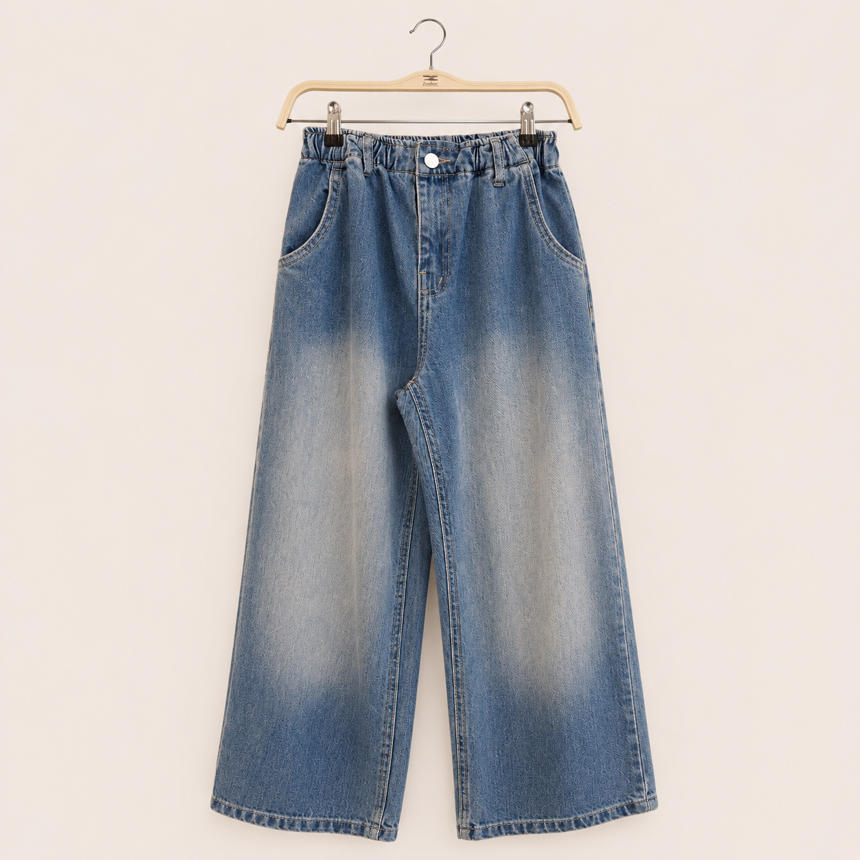 Elastic Waist Wide Leg Denim