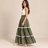 Women Tiered Smocked Waist Maxi Skirt