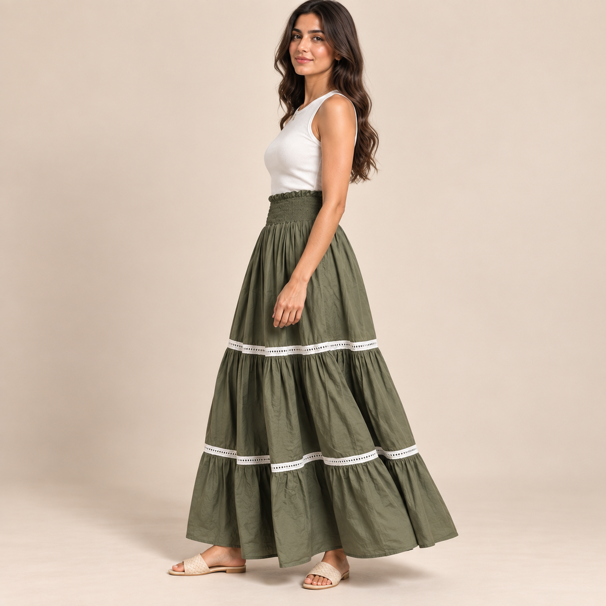 Women Tiered Smocked Waist Maxi Skirt