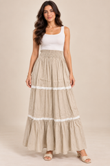 Women Tiered Smocked Waist Maxi Skirt