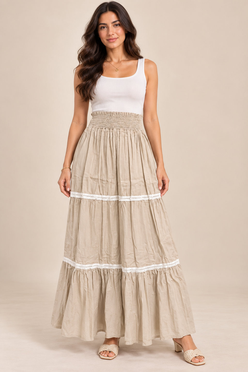 Women Tiered Smocked Waist Maxi Skirt