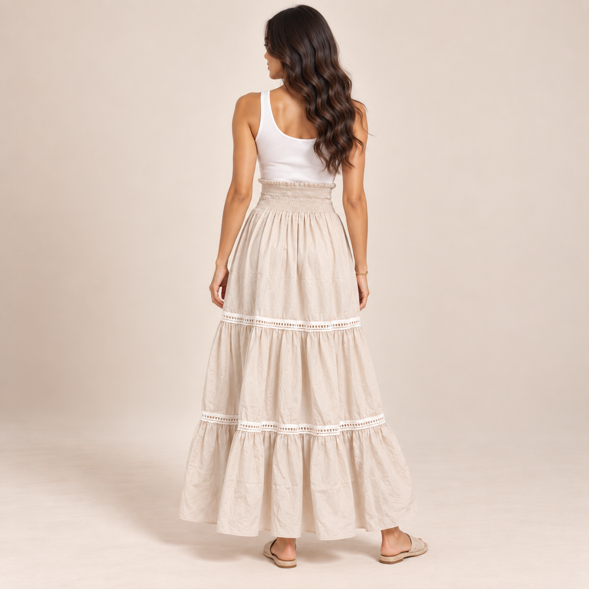 Women Tiered Smocked Waist Maxi Skirt