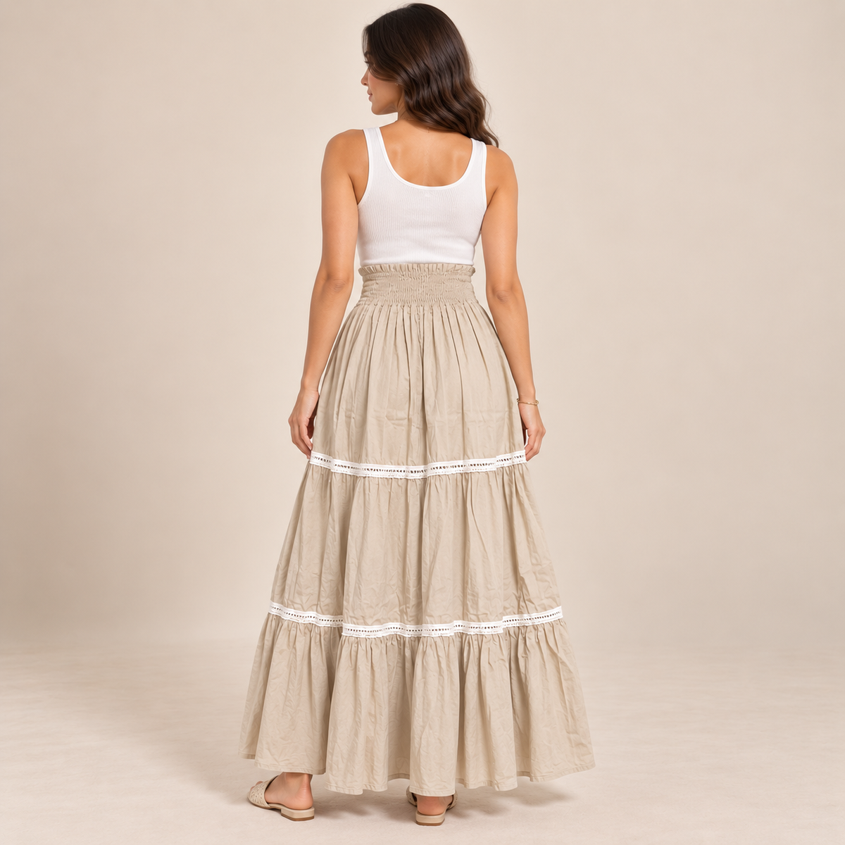 Women Tiered Smocked Waist Maxi Skirt