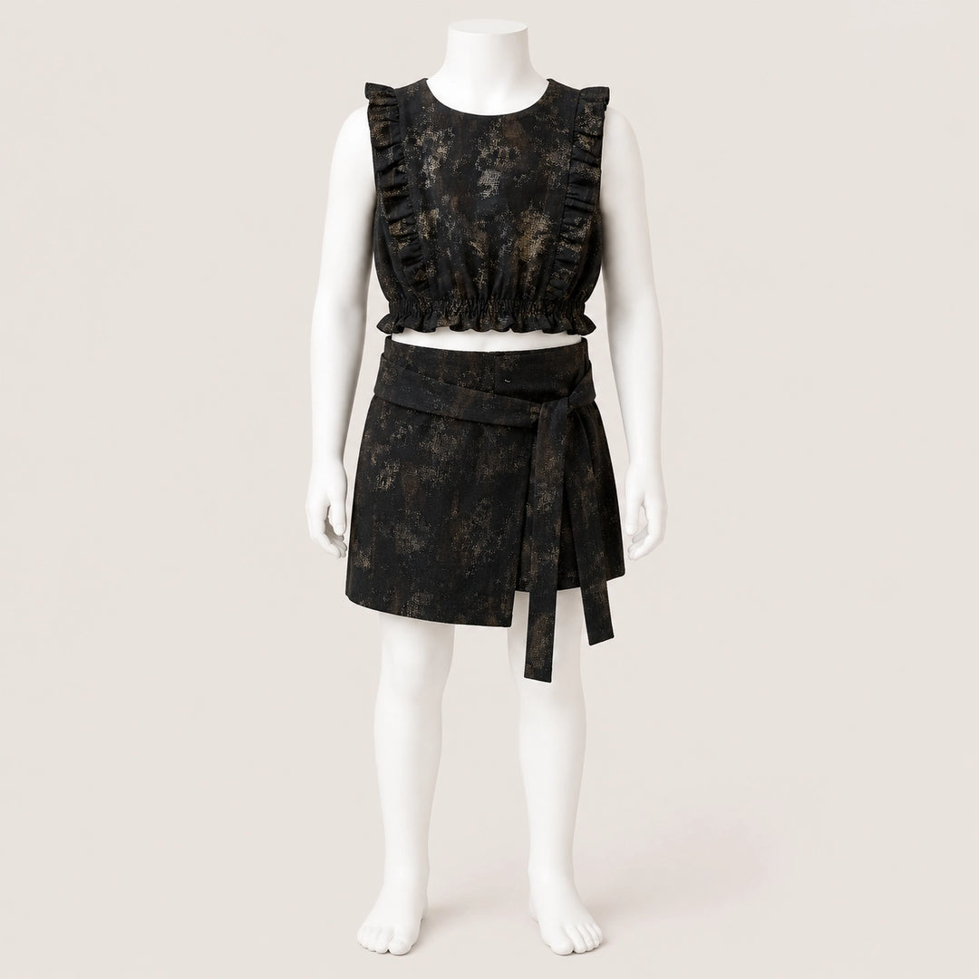 Girls Ruffle Linen Top & Shorts Set