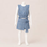 Load image into Gallery viewer, Girls Ruffle Linen Top &amp; Shorts Set
