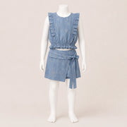 Girls Ruffle Linen Top & Shorts Set