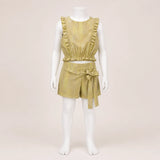 Girls Ruffle Linen Top & Shorts Set