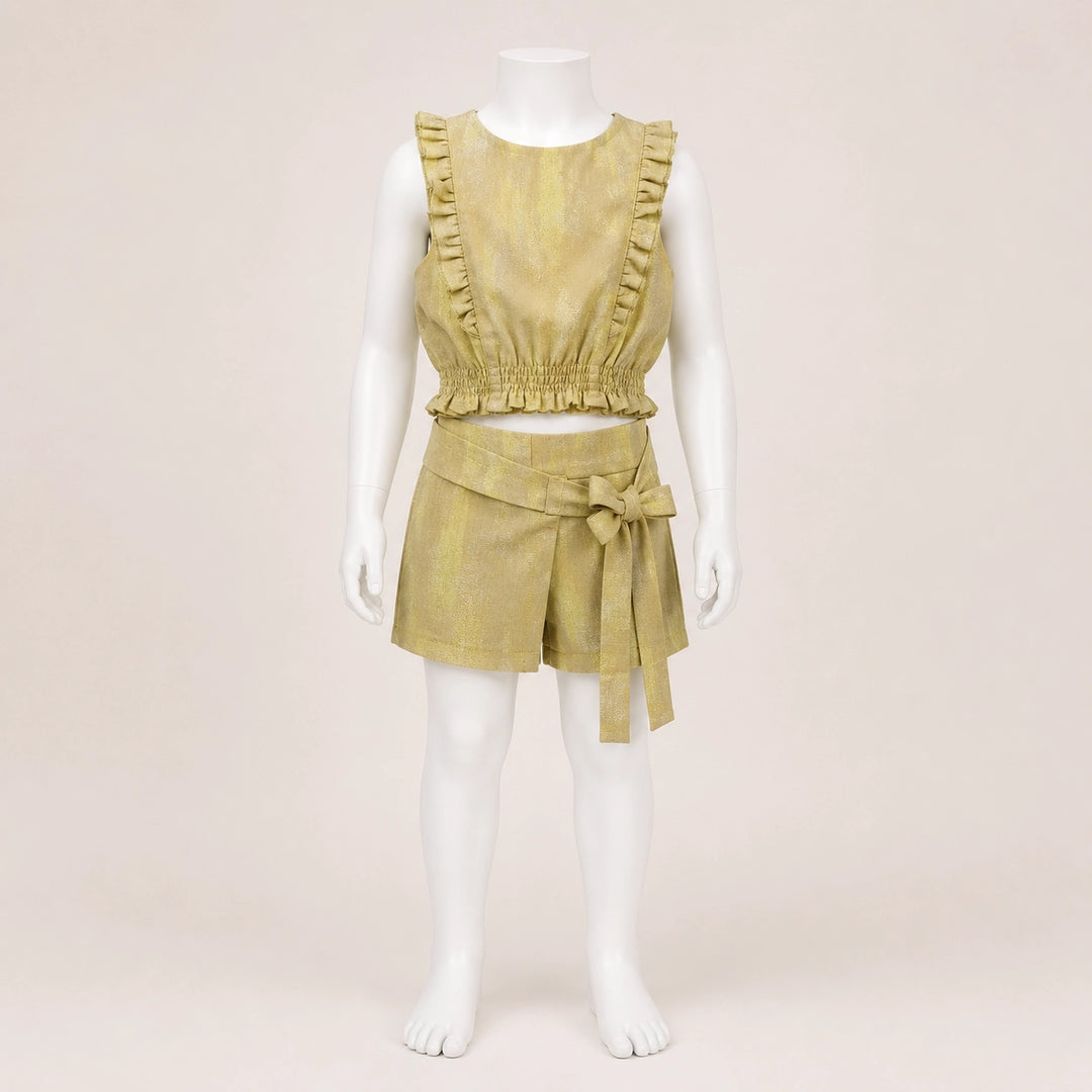 Girls Ruffle Linen Top & Shorts Set