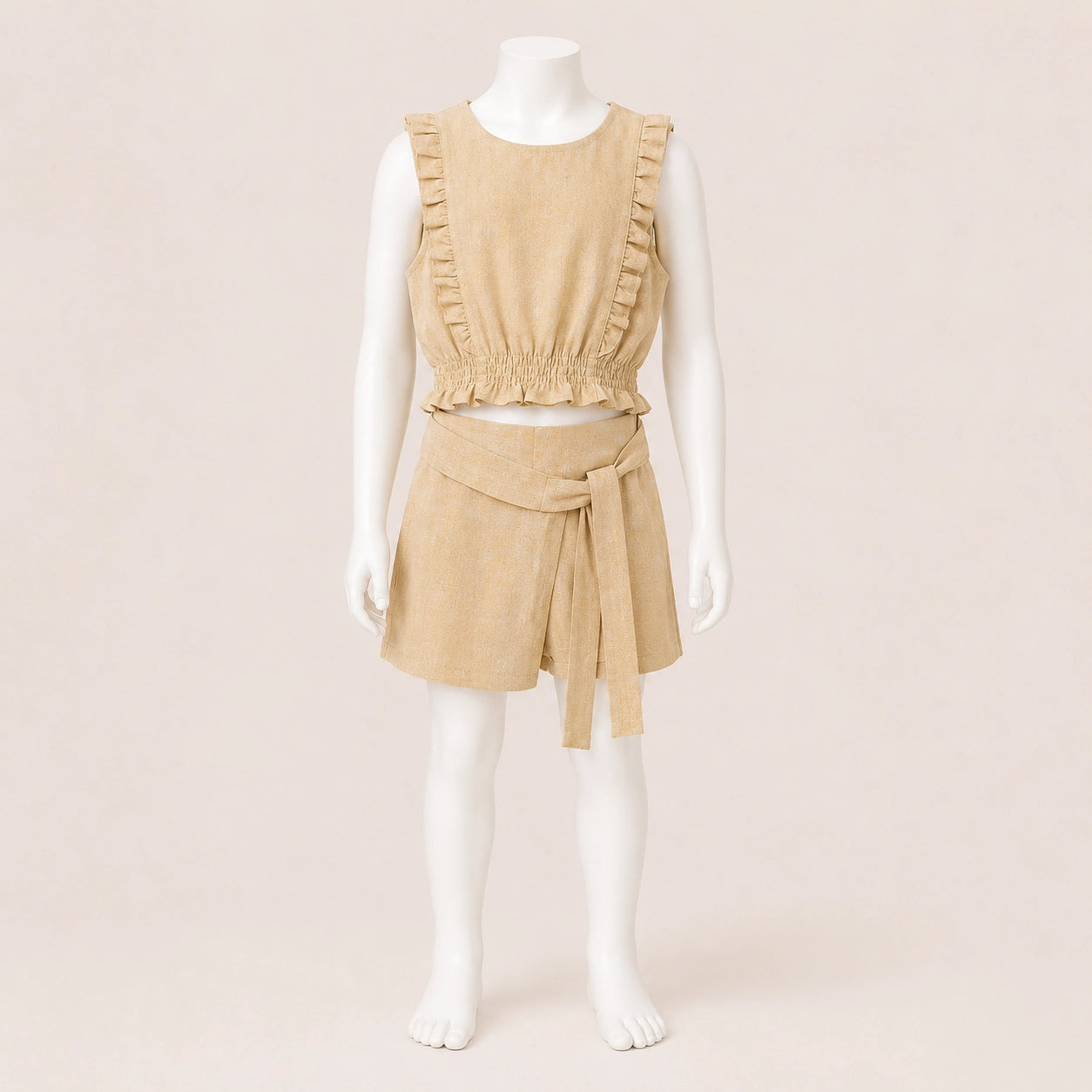 Girls Ruffle Linen Top & Shorts Set