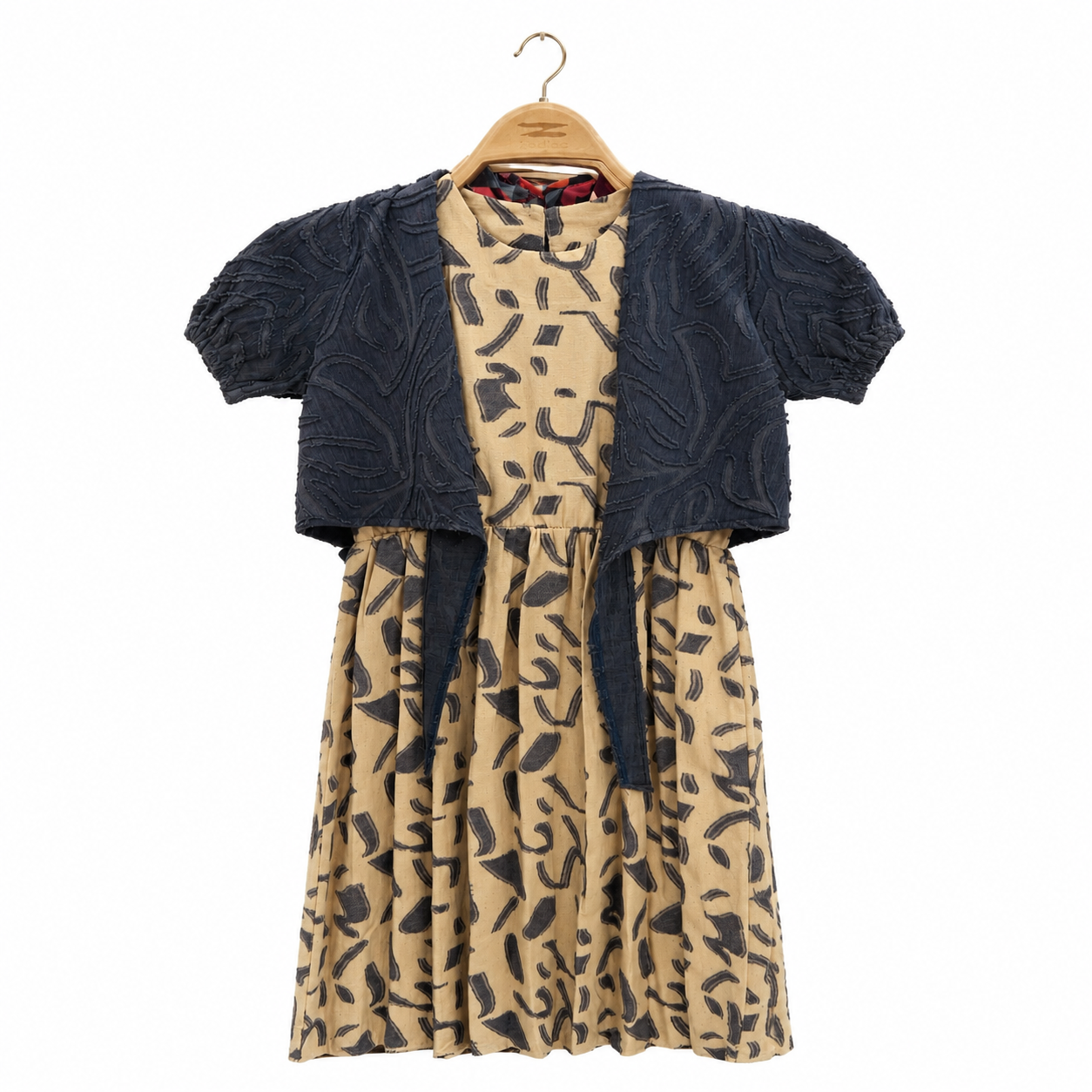 Girls Jacquard Linen Twin Set with Plain Bolero