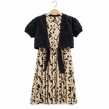 Girls Jacquard Linen Twin Set with Plain Bolero