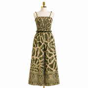 Smocked Printed Top & Wide Leg Pants Set