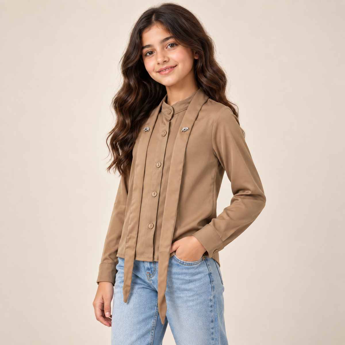 Women Embellished Tie-Front Blouse