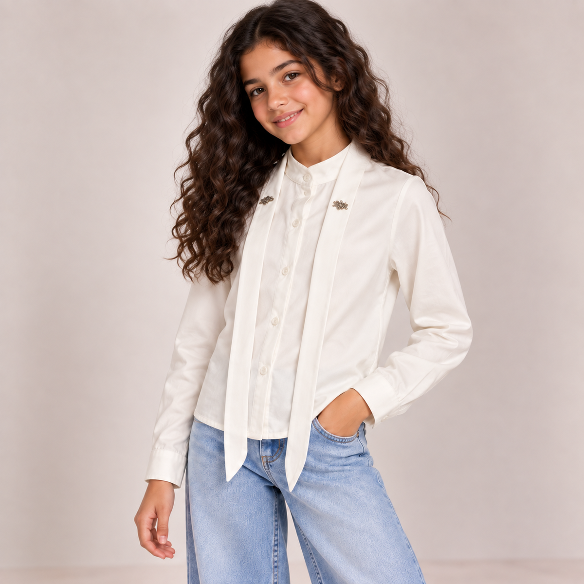Women Embellished Tie-Front Blouse