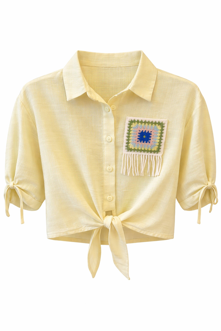 Crochet Pocket Tie Blouse