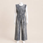 Load image into Gallery viewer, Girls Ruffle Shoulder Linen Jumpsuit