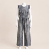 Girls Ruffle Shoulder Linen Jumpsuit