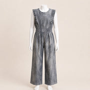 Girls Ruffle Shoulder Linen Jumpsuit